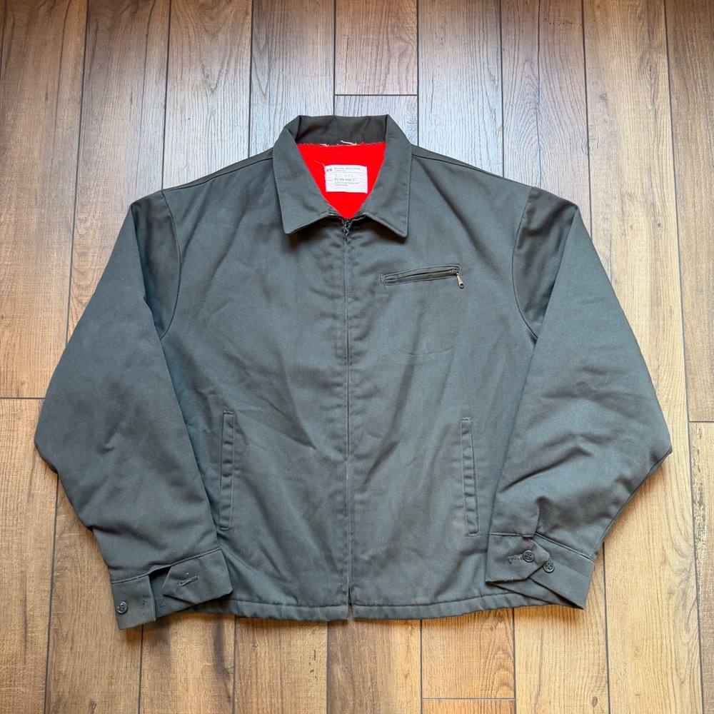 Vtg 70s Big Mac Penn Prest Work Jacket Gray Red Lined Mechanic Mens L